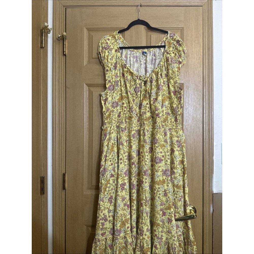 Old Navy Women’s Yellow Floral Boho Midi Dress Size 3X Smocked Waist Cottagecore - Picture 5 of 10